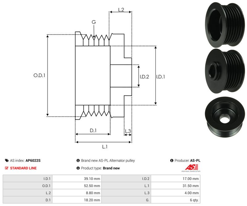 AS-PL AP6022S Belt Pulley, alternator