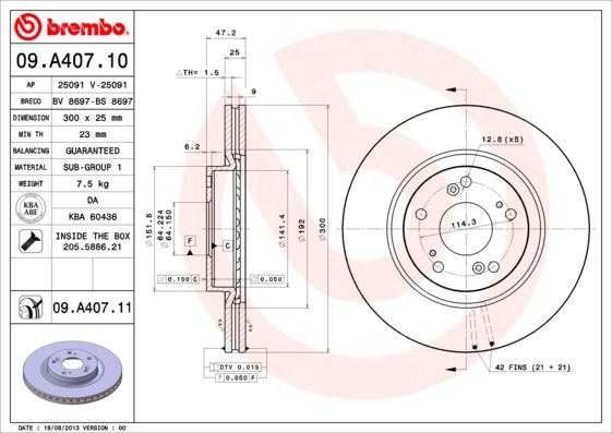 Гальмівний диск, Brembo 09.A407.10