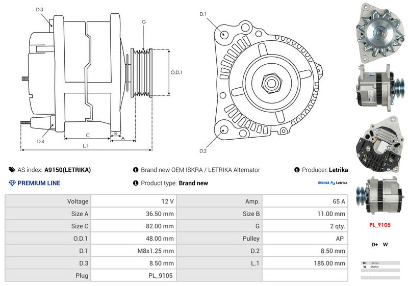 AS-PL A9150(LETRIKA) Alternator