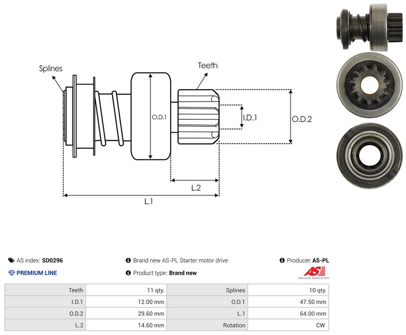 AS-PL SD0296 Freewheel Gear, starter