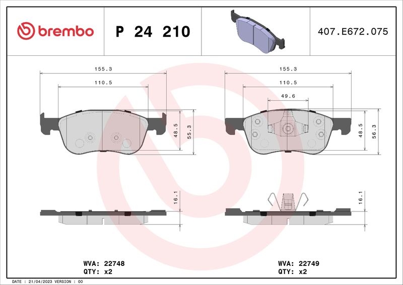 Колодки тормозные (передние) BREMBO