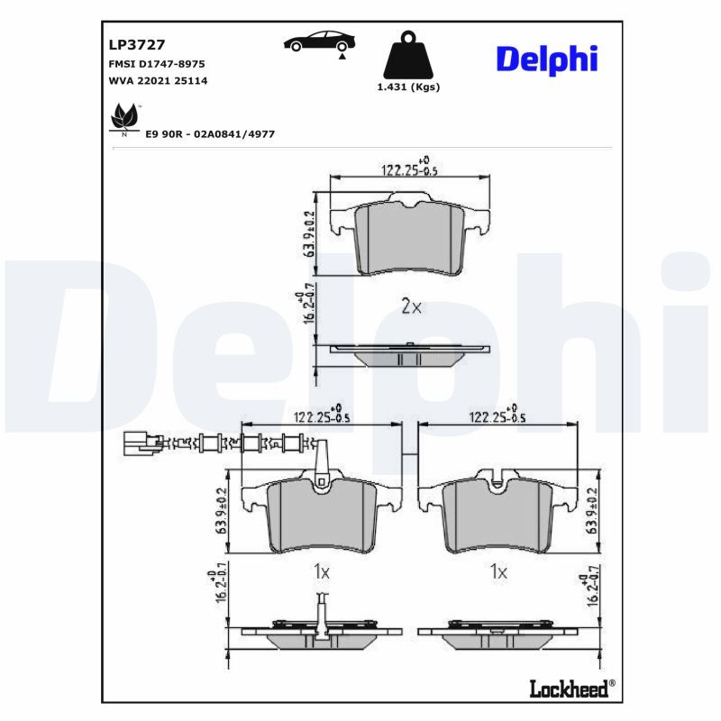 комплект спирачно феродо, дискови спирачки DELPHI