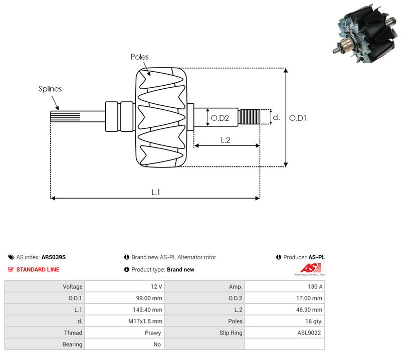 AS-PL AR5039S Rotor, alternator