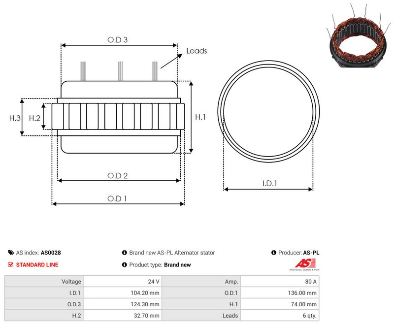 AS-PL AS0028 Stator, alternator