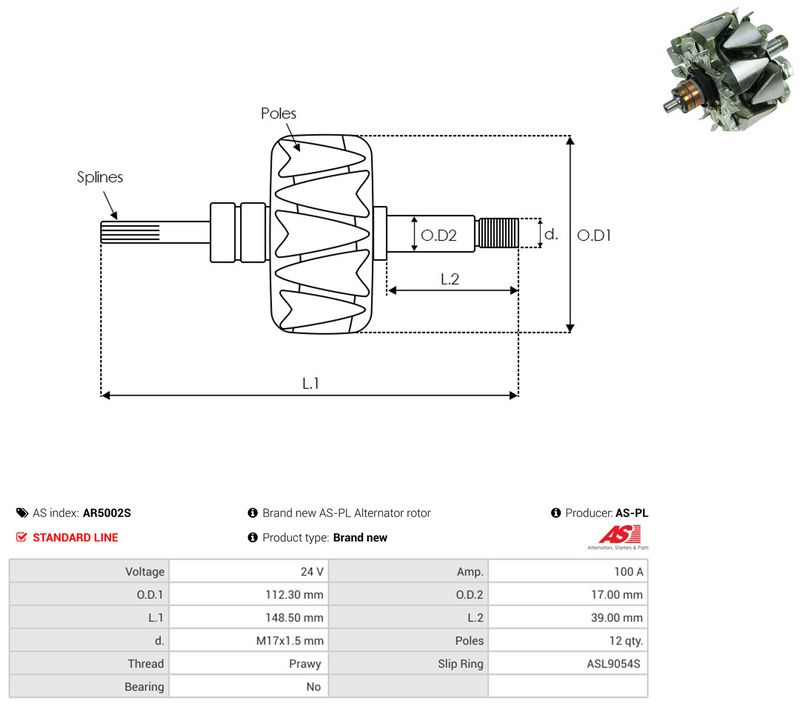 rootor, generaator, AS-PL AR5002S