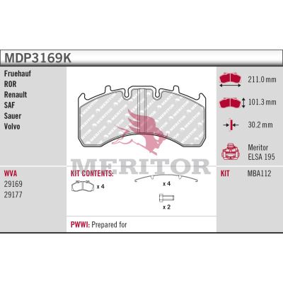 set placute frana,frana disc MERITOR BRAKE PAD KIT MDP3169K