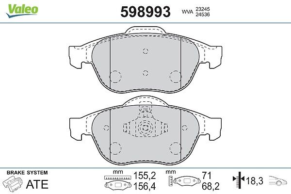 VALEO 598993 - Stabdžių kaladėlių komplektas