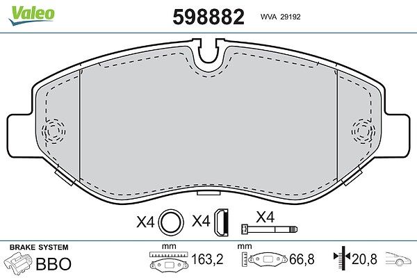 VALEO 598882 - Stabdžių kaladėlių komplektas