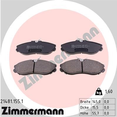 Комплект гальмівних накладок, дискове гальмо, Zimmermann 21481.155.1