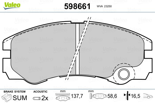 VALEO fékbetétkészlet, tárcsafék 598661