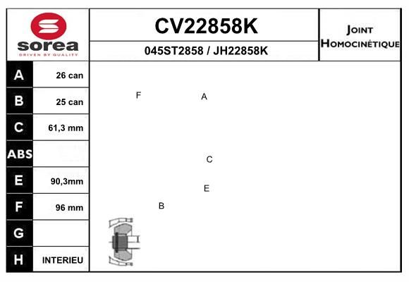 GELENKSATZ ANTRIEBSWELLE EAI CV22858K