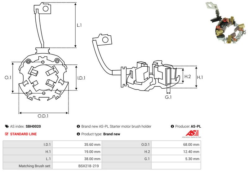 AS-PL SBH0020 Holder, carbon brushes