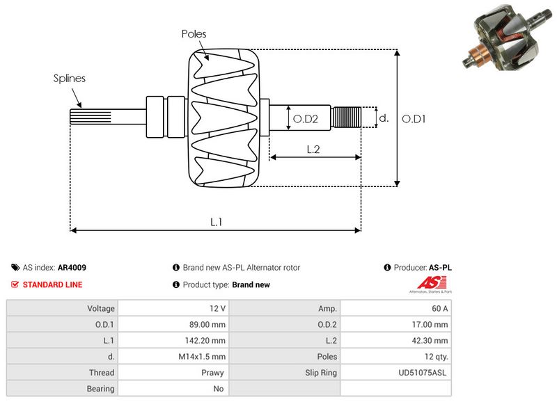 AS-PL AR4009 Rotor, alternator