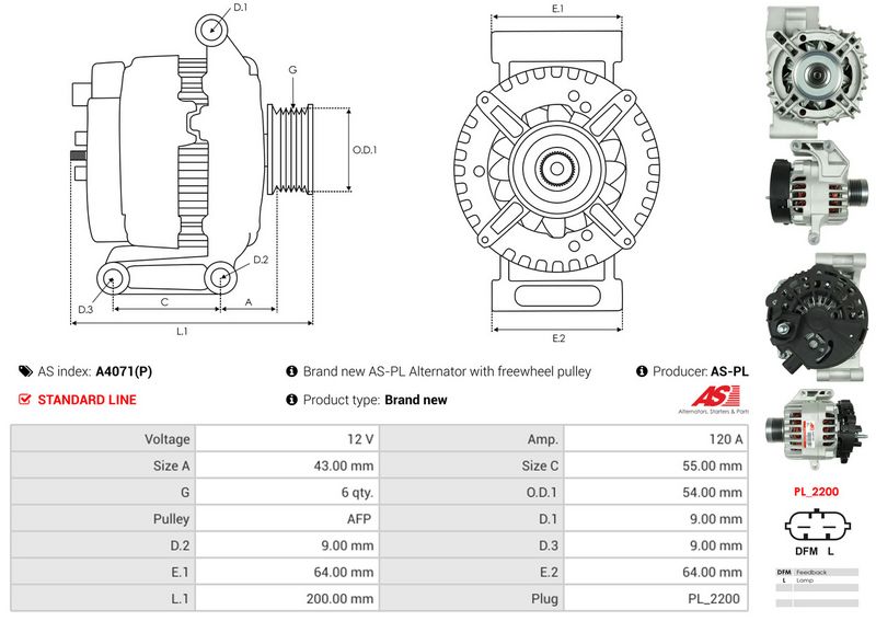 AS-PL A4071(P) Alternator