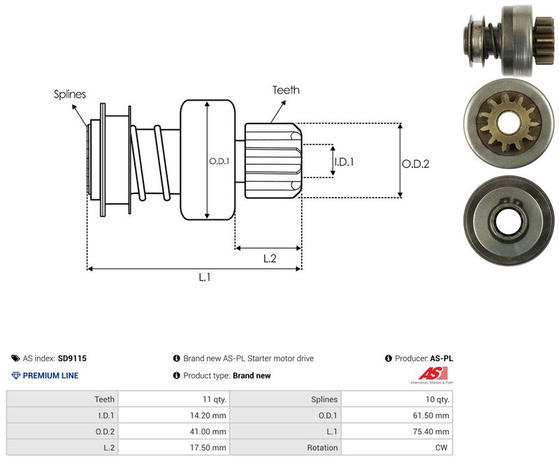 AS-PL SD9115 Freewheel Gear, starter