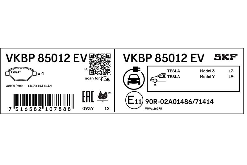 SKF VKBP 85012 EV Brake Pad Set, disc brake