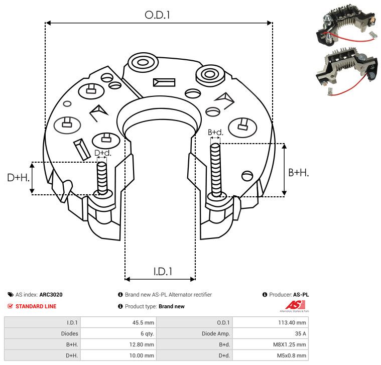 AS-PL ARC3020 Rectifier, alternator