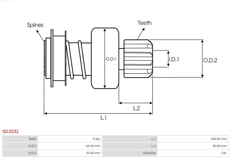 AS-PL SD2032 Freewheel Gear, starter