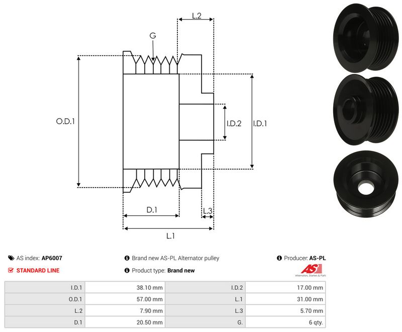 AS-PL AP6007 Belt Pulley, alternator