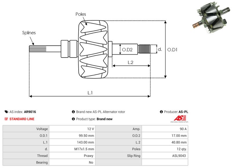 AS-PL AR9016 Rotor, alternator