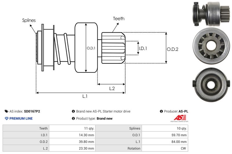 AS-PL SD0167P2 Freewheel Gear, starter