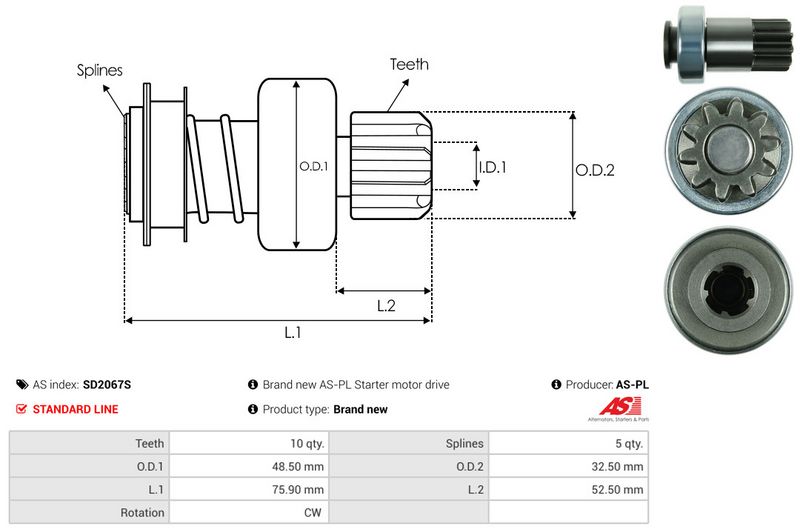 AS-PL SD2067S Freewheel Gear, starter