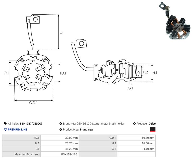 AS-PL SBH1027(DELCO) Holder, carbon brushes