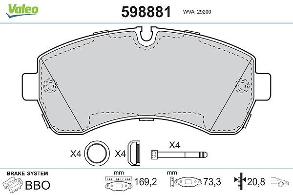 VALEO 598881 - Stabdžių kaladėlių komplektas