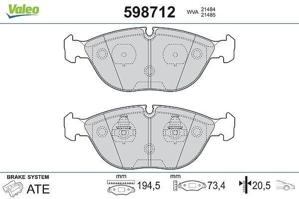 VALEO 598712 - Stabdžių kaladėlių komplektas