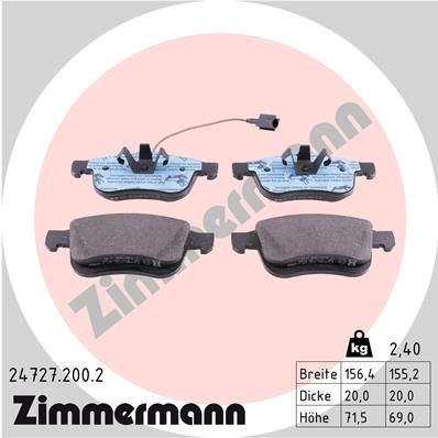 Комплект гальмівних накладок, дискове гальмо, Zimmermann 24727.200.2