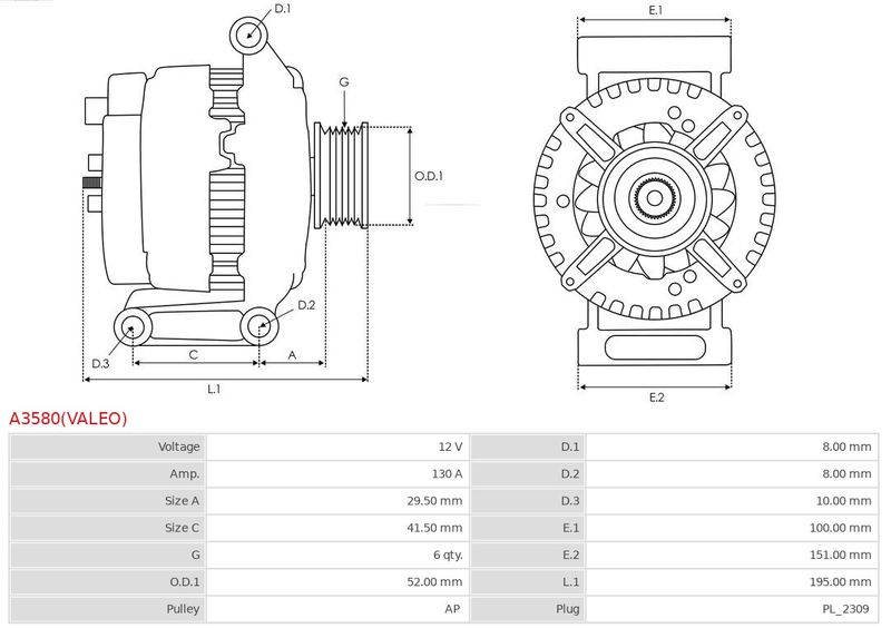 AS-PL A3580(VALEO) Alternator