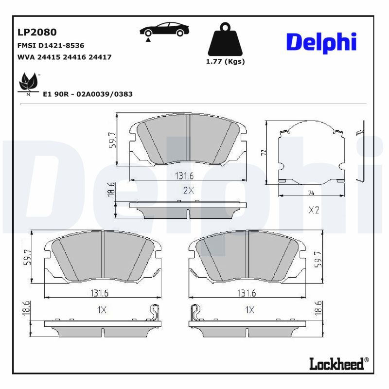 Piduriklotsi komplekt, ketaspidur, DELPHI LP2080