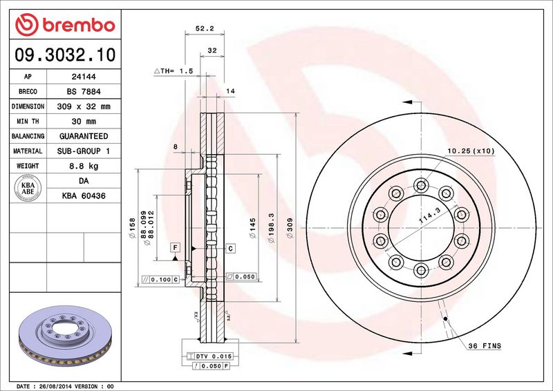 BREMBO 09.3032.10 Brake Disc