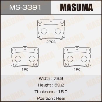 Комплект гальмівних колодок, задня вісь, 59,2мм, Mitsubishi Pajero Sport (09-) (MS-3391) MASUMA, Masuma MS3391