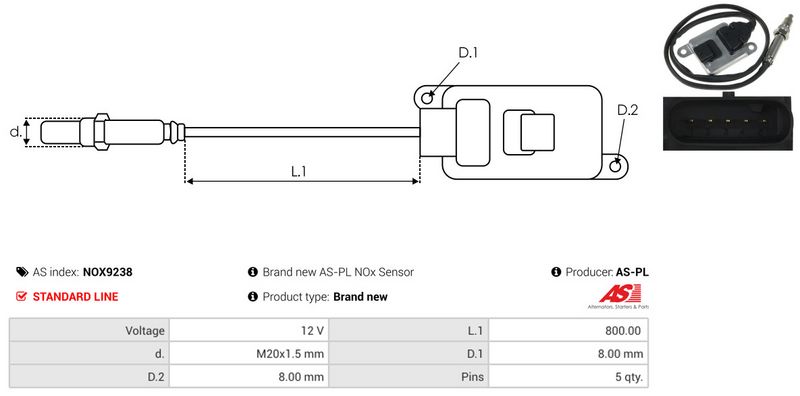 AS-PL NOX9238 NOx Sensor, urea injection