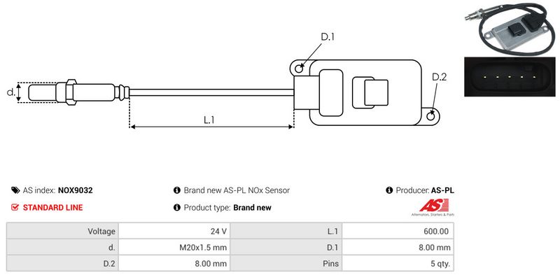 AS-PL NOX9032 NOx Sensor, urea injection