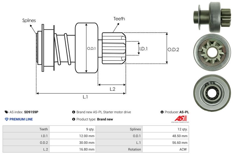 AS-PL SD9159P Freewheel Gear, starter