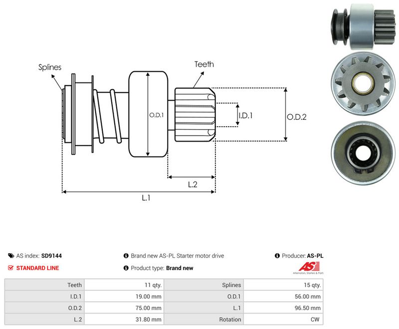 AS-PL SD9144 Freewheel Gear, starter