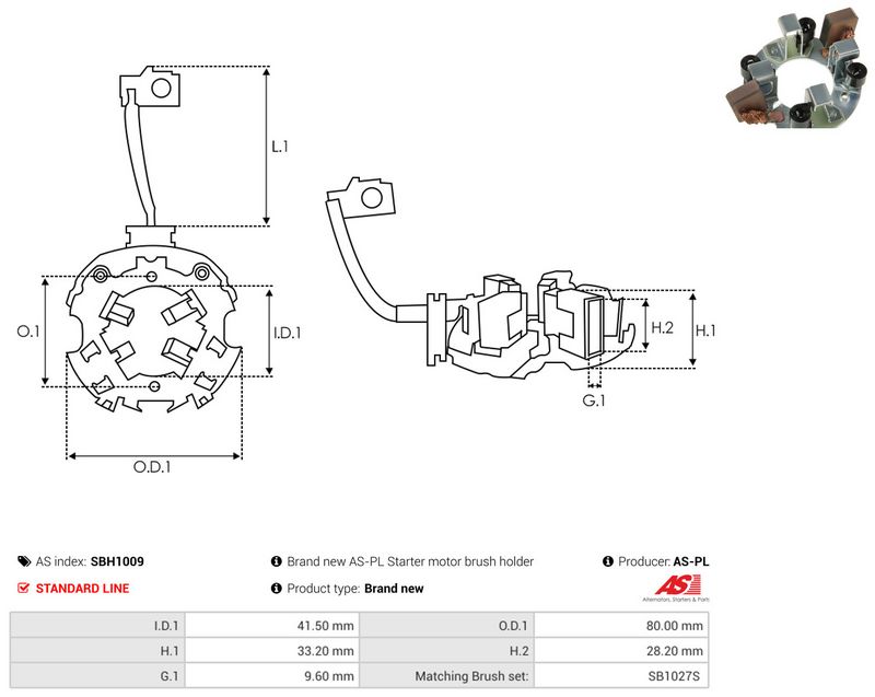AS-PL SBH1009 Holder, carbon brushes