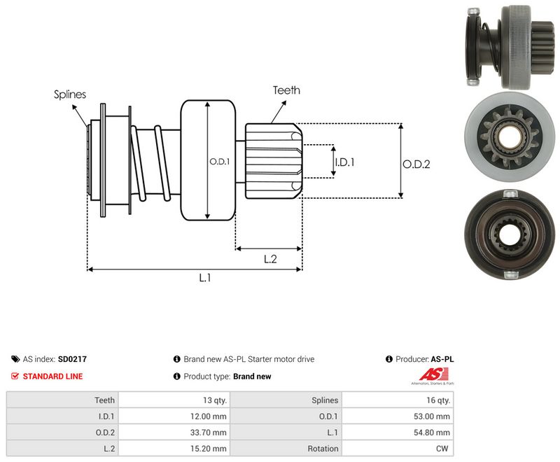 AS-PL SD0217 Freewheel Gear, starter