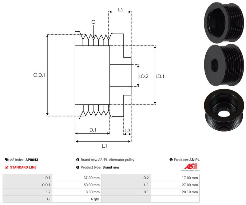 AS-PL AP0043 Belt Pulley, alternator