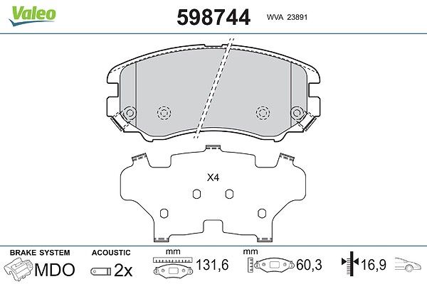 комплект спирачно феродо, дискови спирачки VALEO