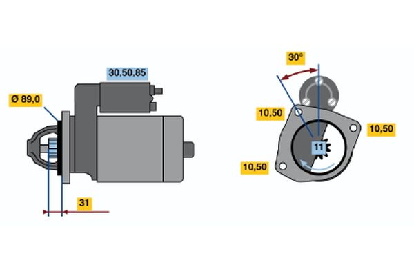 startér MAN TGL 4.6 6.9,TGM - 11 zubů, delší příruba, krytý pastorek 0001231034