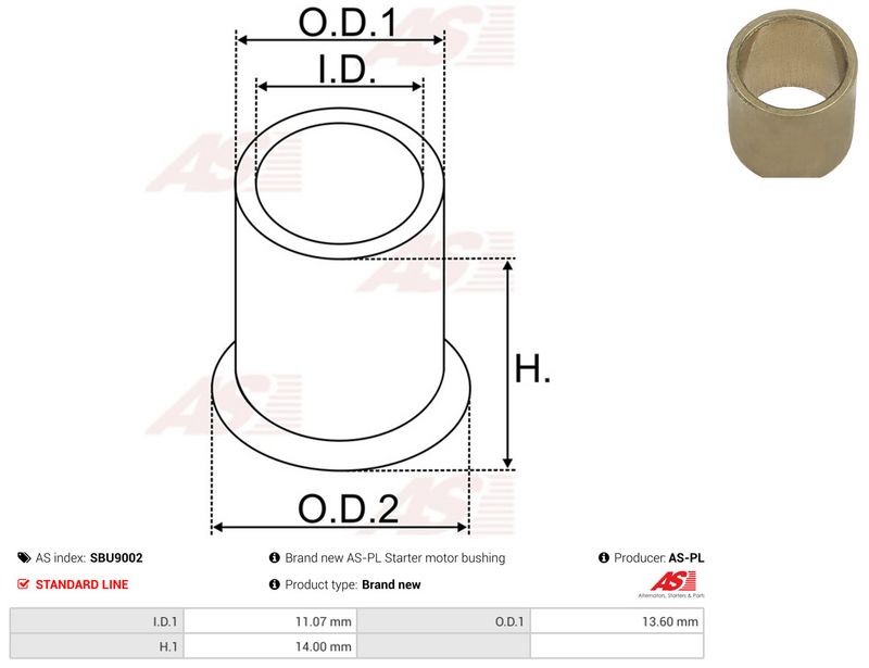 AS-PL SBU9002 Bush, starter shaft