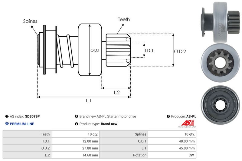 AS-PL SD3079P Freewheel Gear, starter