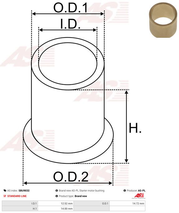 AS-PL SBU9032 Bush, starter shaft