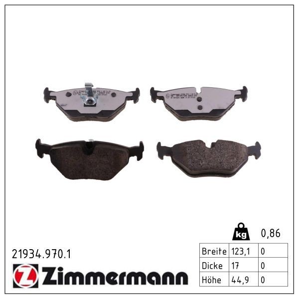 комплект спирачно феродо, дискови спирачки ZIMMERMANN