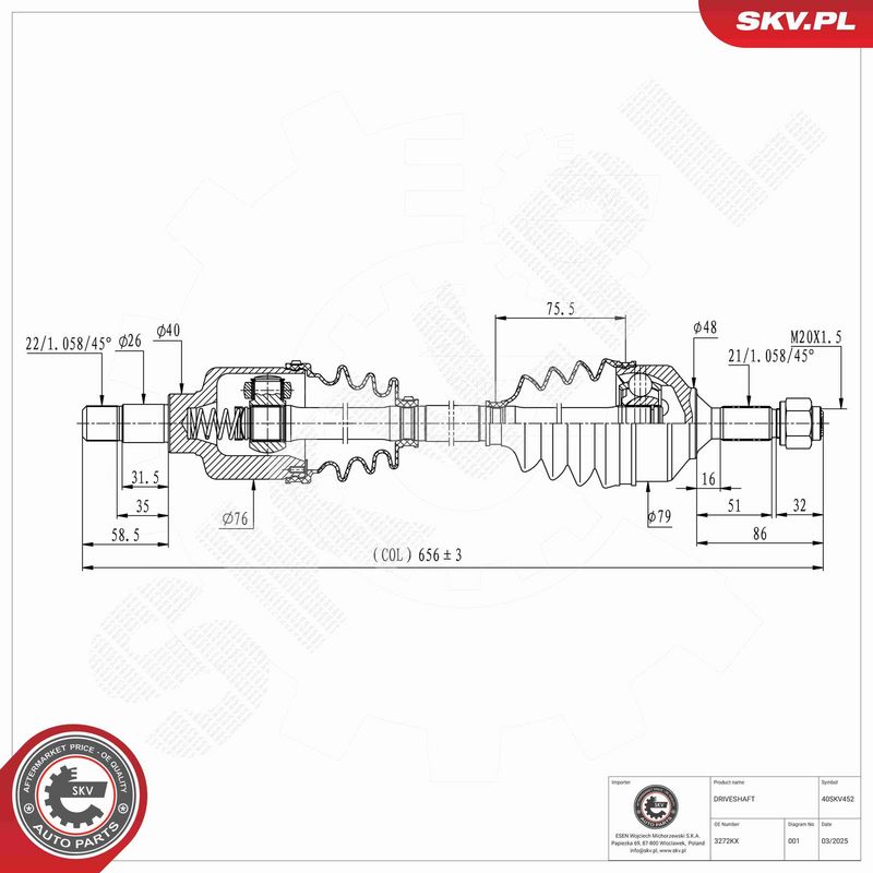 ESEN SKV 40SKV452 Drive Shaft