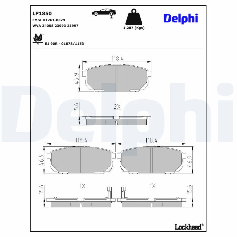 BREMSBELAGSATZ SCHEIBENBREMSE DELPHI LP1850 0