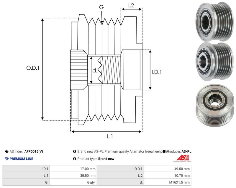 AS-PL AFP0015(V) Alternator Freewheel Clutch